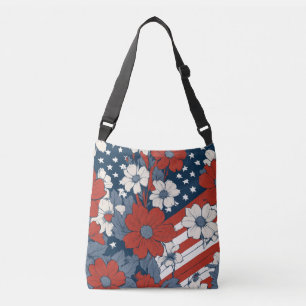 Amerikanische Flagge und Blume für verunreinigtes Tragetaschen Mit Langen Trägern