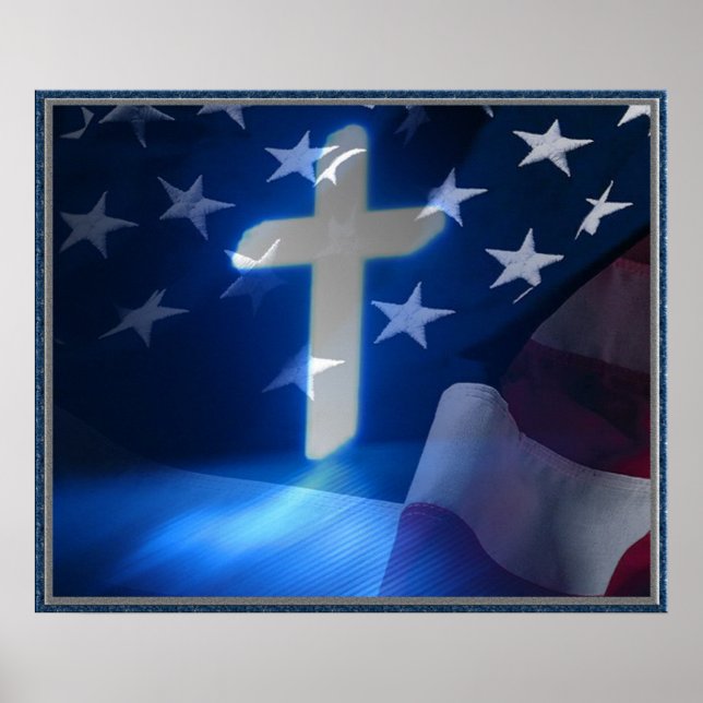 Amerikanische Flagge und Christliches Kreuz, Fasch Poster (Vorne)