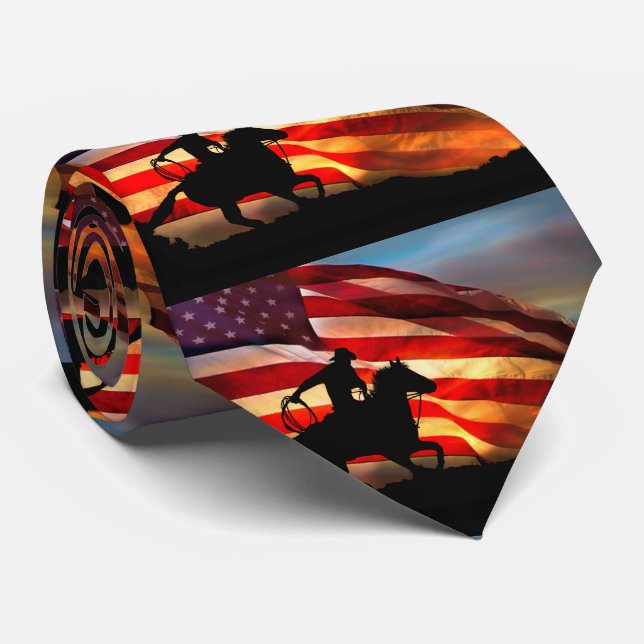 Amerikanische Flagge und Cowboy Patriotic Krawatte (Gerollt)