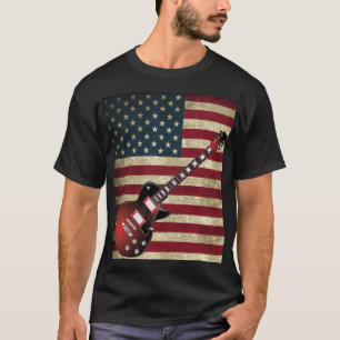 Amerikanische Flagge und E-Gitarre - Rot T-Shirt