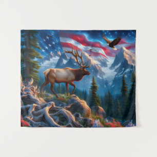 Amerikanische Flagge und Elch-Teppich Wandteppich