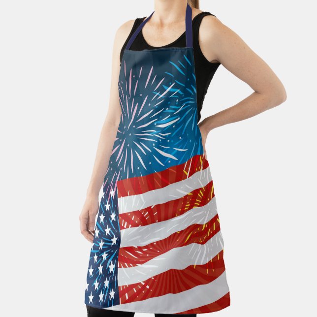 Amerikanische Flagge und Feuerwerk 4. Juli Schürze (InSitu)