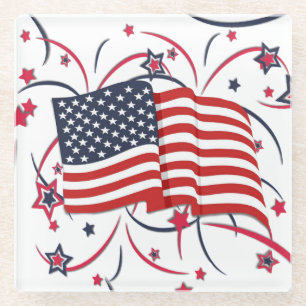 Amerikanische Flagge und Feuerwerk Glasuntersetzer