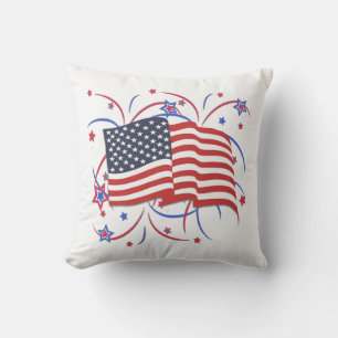 Amerikanische Flagge und Feuerwerk Kissen