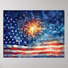 Amerikanische Flagge und Feuerwerk. Poster