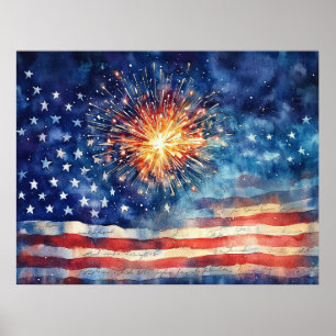 Amerikanische Flagge und Feuerwerk. Poster