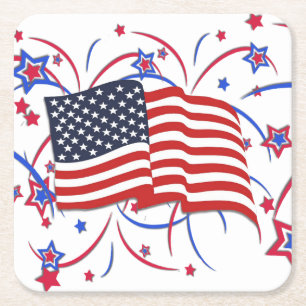 Amerikanische Flagge und Feuerwerk Rechteckiger Pappuntersetzer