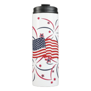 Amerikanische Flagge und Feuerwerk Thermosbecher