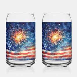 Amerikanische Flagge und Feuerwerk. Trinkglas-Set Dosenglas