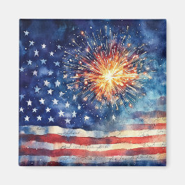 Amerikanische Flagge und Feuerwerk & US-Treuegelöb Magnet