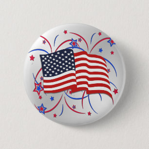Amerikanische Flagge und Feuerwerke Button