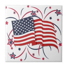 Amerikanische Flagge und Feuerwerke Fliese