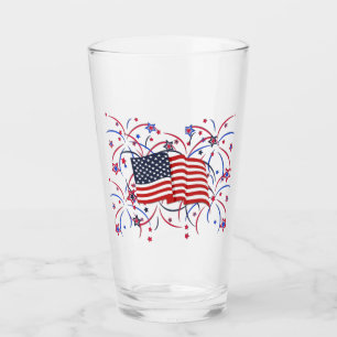 Amerikanische Flagge und Feuerwerke Glas