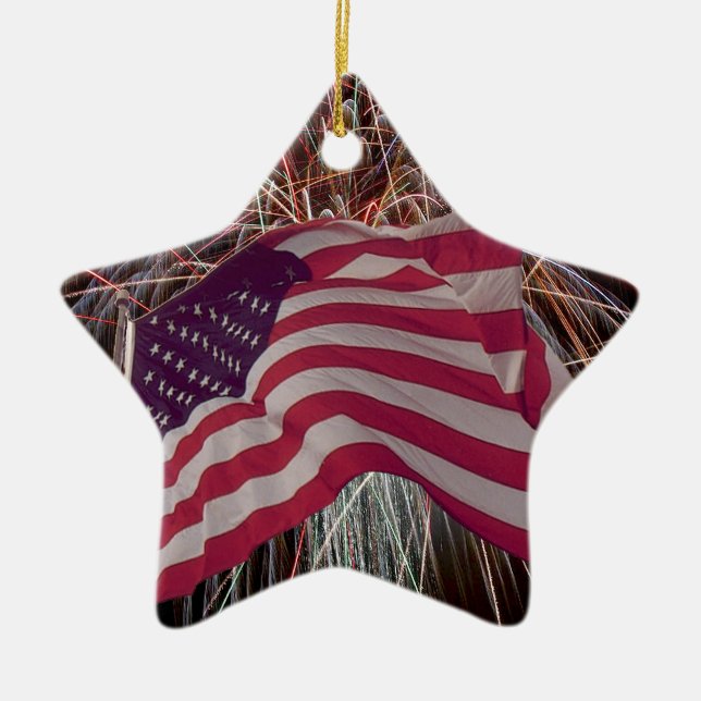Amerikanische Flagge und Feuerwerke Keramik Ornament (Vorne)