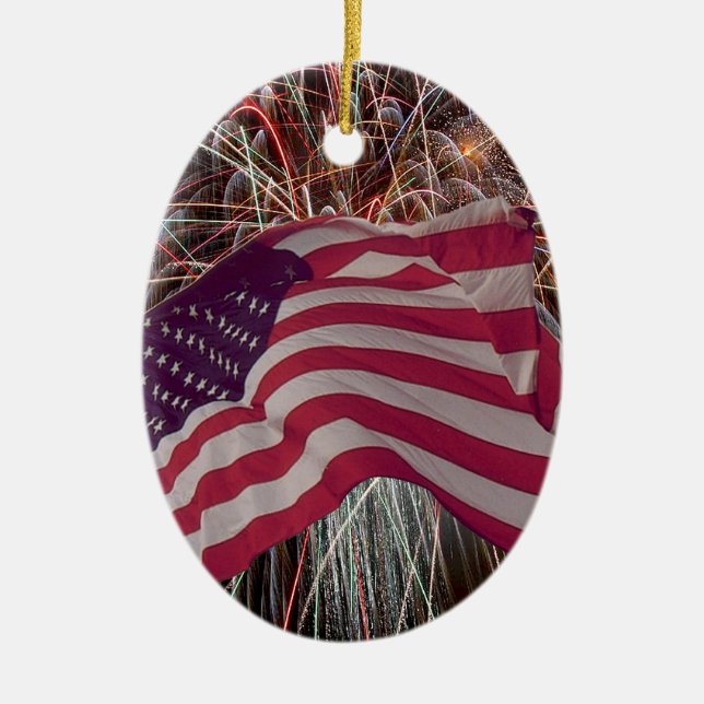 Amerikanische Flagge und Feuerwerke Keramikornament (Vorne)