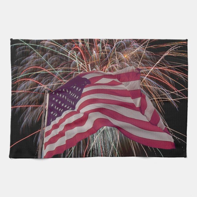 Amerikanische Flagge und Feuerwerke Küchentuch (Horizontal)