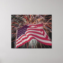 Amerikanische Flagge und Feuerwerke Leinwanddruck