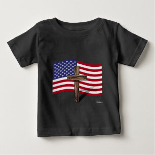 Amerikanische Flagge und geruhtes Kreuz Baby T-shirt