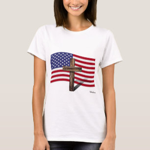 Amerikanische Flagge und geruhtes Kreuz T-Shirt