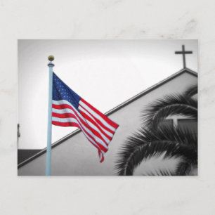 Amerikanische Flagge und Kruzifix Postkarte