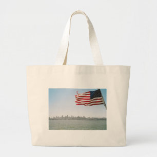Amerikanische Flagge und Küstenlinie Jumbo Stoffbeutel