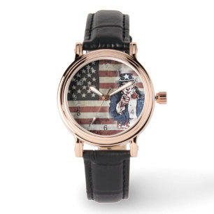 Amerikanische Flagge und Onkel Sam Armbanduhr