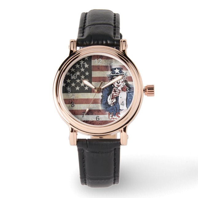 Amerikanische Flagge und Onkel Sam Armbanduhr (Vorderseite)