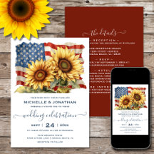 Amerikanische Flagge und Sonnenblumen