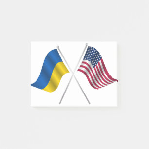 Amerikanische Flagge und ukrainische Flagge Post-it Klebezettel