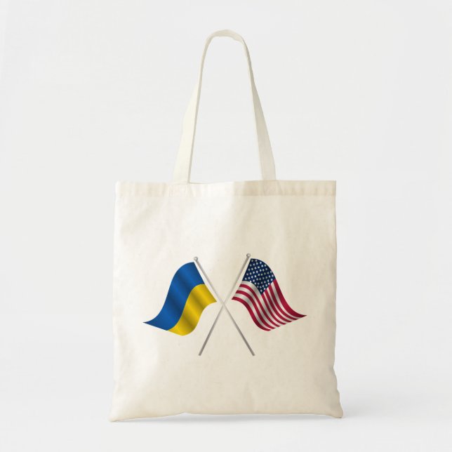 Amerikanische Flagge und ukrainische Flagge Tragetasche (Vorne)