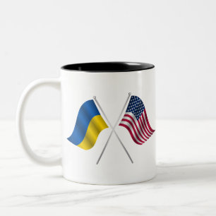 Amerikanische Flagge und ukrainische Flagge Zweifarbige Tasse