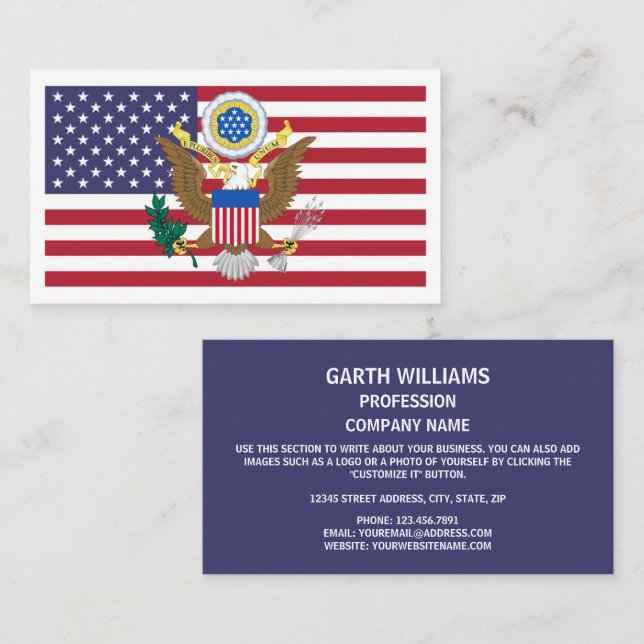 Amerikanische Flagge und Wappenschild, Vereinigte  Visitenkarte (Vorne/Hinten)