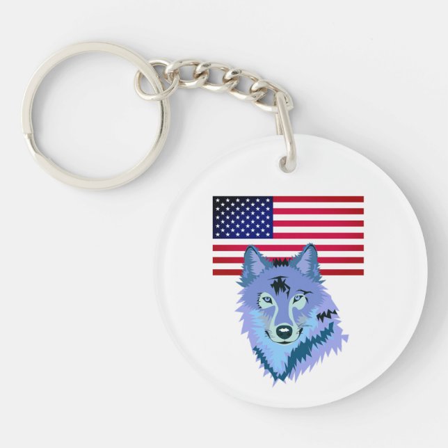 Amerikanische Flagge und Wolf Schlüsselanhänger (Vorderseite)