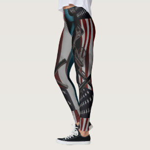 Amerikanische Flagge und zwei gekreuzte Revolver Leggings