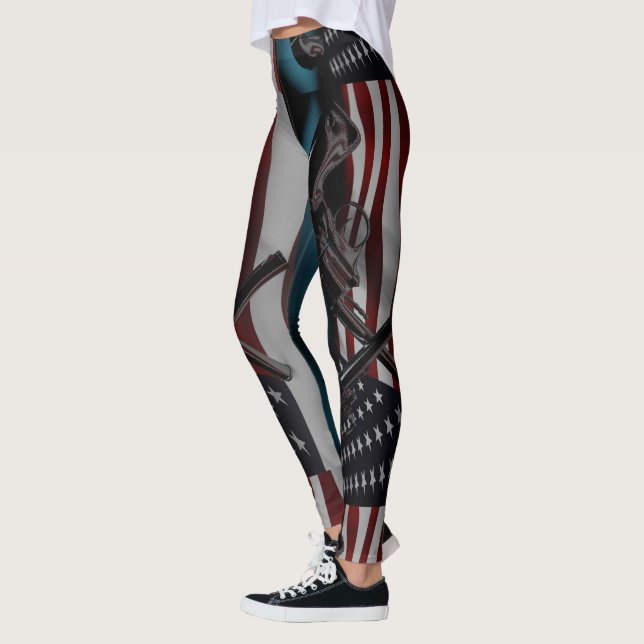 Amerikanische Flagge und zwei gekreuzte Revolver Leggings (Links)