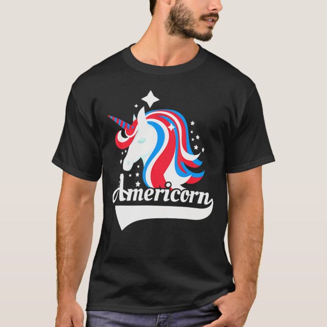 Amerikanische Flagge Unicorn Patriotic America T-Shirt (Vorderseite)