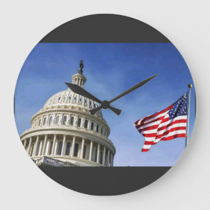Amerikanische Flagge & US-Kapitol Patriotisches US Große Wanduhr