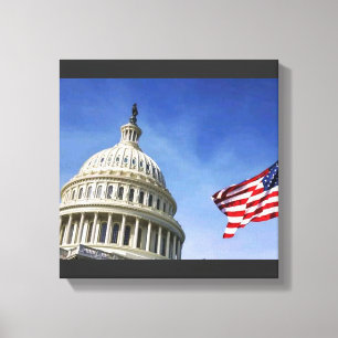 Amerikanische Flagge & US-Kapitol Patriotisches US Leinwanddruck