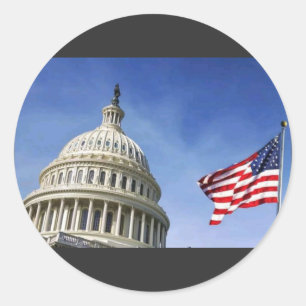 Amerikanische Flagge & US-Kapitol Patriotisches US Runder Aufkleber