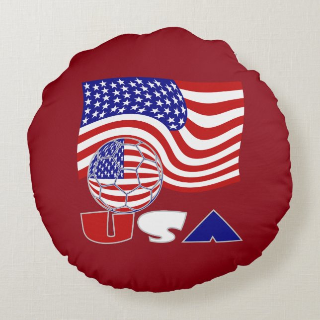 Amerikanische Flagge USA Fußball Ball Roter Hinter Rundes Kissen (Rückseite)