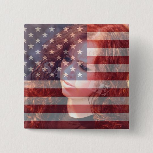 Amerikanische Flagge USA kundengerecht mit Foto Quadratischer Button 5,1 Cm