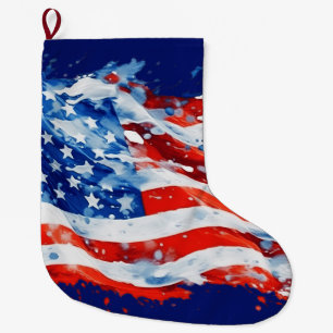 Amerikanische Flagge USA Wasserfarbe 4. Juli Großer Weihnachtsstrumpf