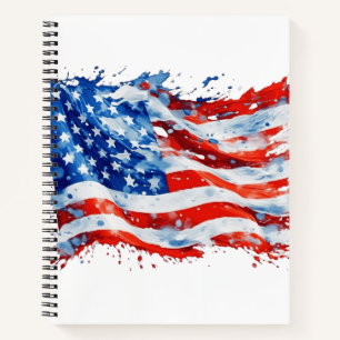 Amerikanische Flagge USA Wasserfarbe 4. Juli Notizbuch