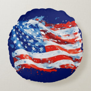 Amerikanische Flagge USA Wasserfarbe 4. Juli Rundes Kissen