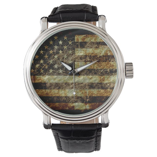 Amerikanische Flagge Vintag 2 Armbanduhr (Vorderseite)