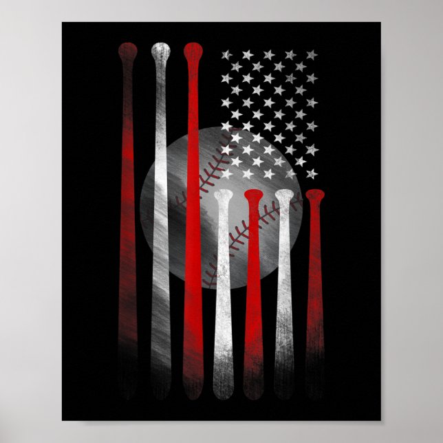 Amerikanische Flagge Vintag Baseball Poster (Vorne)