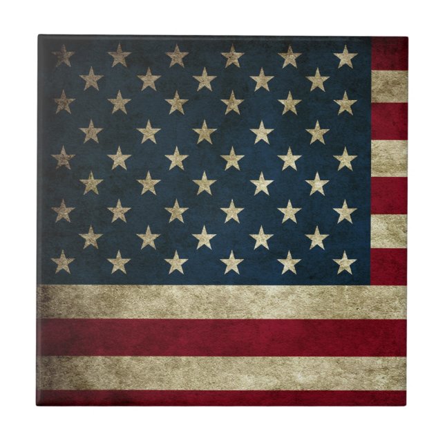 Amerikanische Flagge Vintager patriotischer Grunge Fliese (Vorderseite)