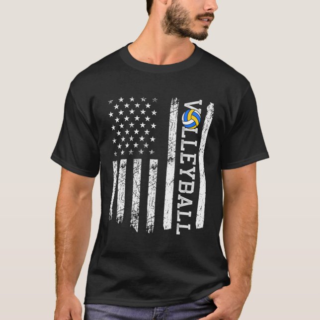 Amerikanische Flagge Volleyball T-Shirt (Vorderseite)