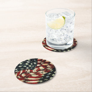 Amerikanische Flagge von Shirley Taylor Runder Pappuntersetzer