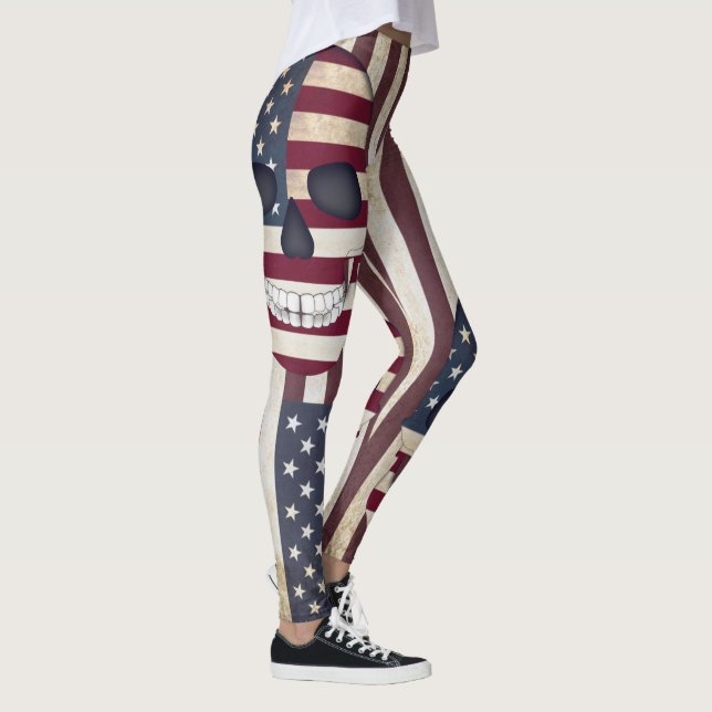 Amerikanische Flagge w Skulls Rustikale Leggings (Rechts)